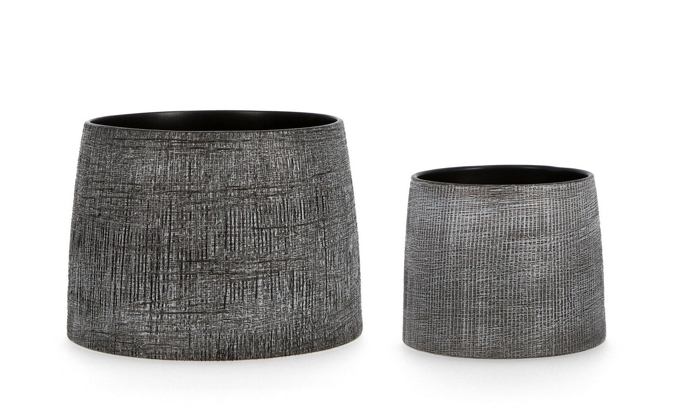 SET2 P.VASO PAPYRUS GRIGIO SCURO - Ø15,5x12,8h; Ø22,5x16,2h