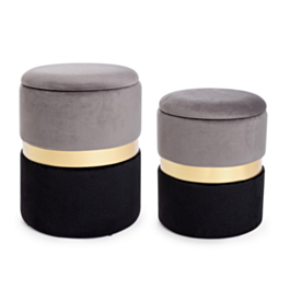 SET2 POUF CONTENITORE GRIGIO NERO - POLINA - Ø31.5a