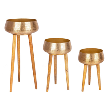 SET3 VARANASI TRIPOD RO GOLD VASE HOLDER