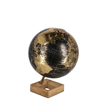 ADVENTURE BLACK SQU WOOD DECOR GLOBE H32