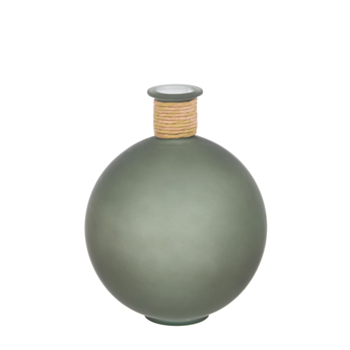 VASE ROTANG BOMB VERRE VERT H25