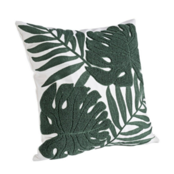 KISSEN STICKEREI BLÄTTER DUNKELGRÜN45X45