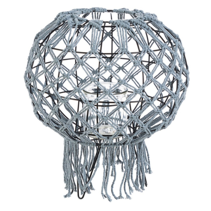 MACRAME GREY LANTERN H38
