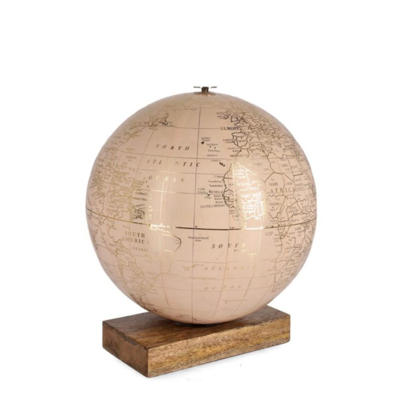 ADVENTURE PINK RECT WOOD DECOR GLOBE H35