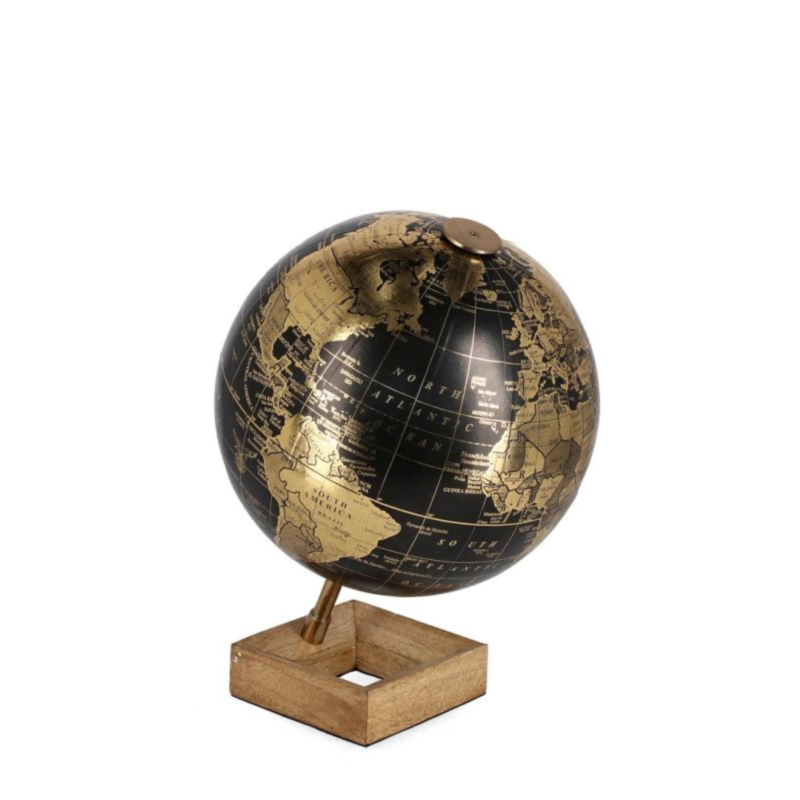 ADVENTURE BLACK SQU WOOD DECOR GLOBE H32