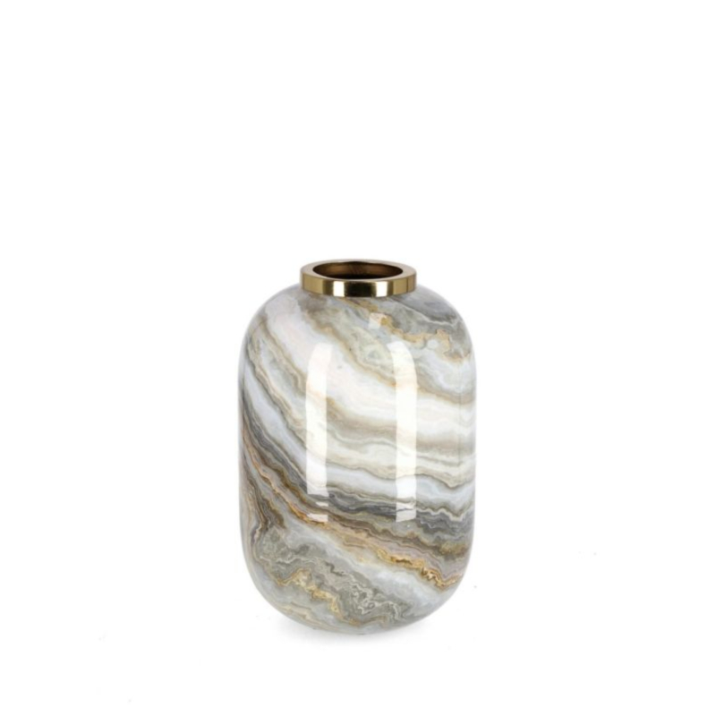 VASE MARSHA RU WEIß GRAU GOLD H25