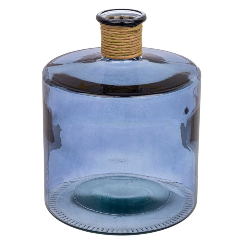 VASE VERRE ROTANG BLEU COBLAT H27,5
