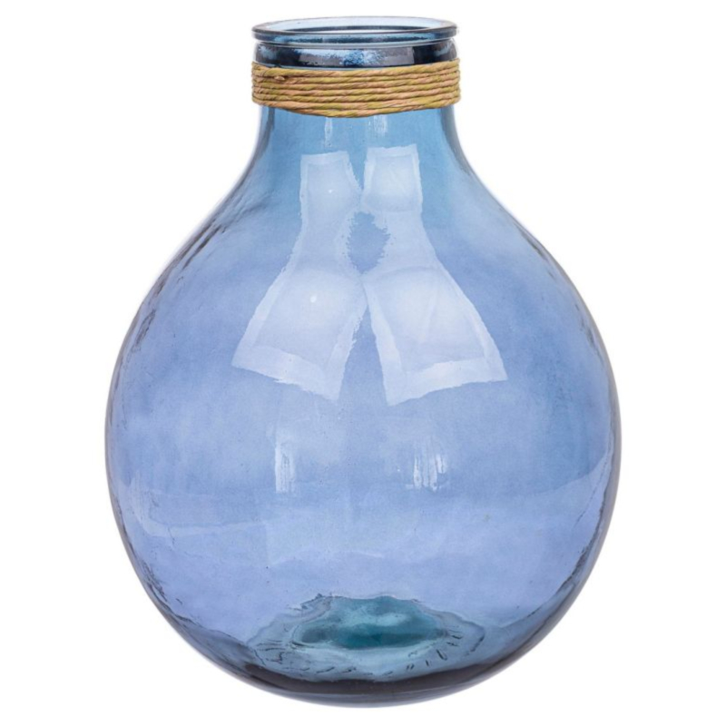 VASE VERRE ROTANG BLEU COBALT H47,5