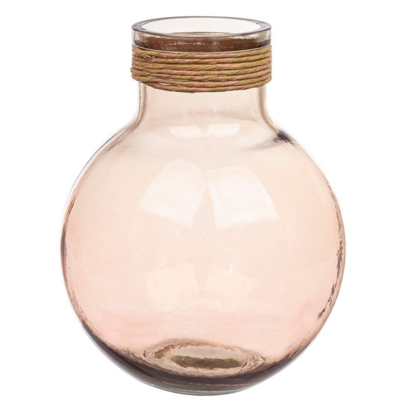 VASE VERRE ROTANG ROSE ANTIQUE H34,5