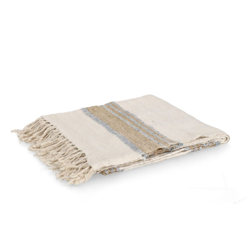 COPERTA KOTRI CREMA NATURALE BLU 130X170