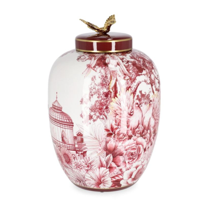 VASO ZHEN C-TAPPO ROSSO BIANCO ORO H32