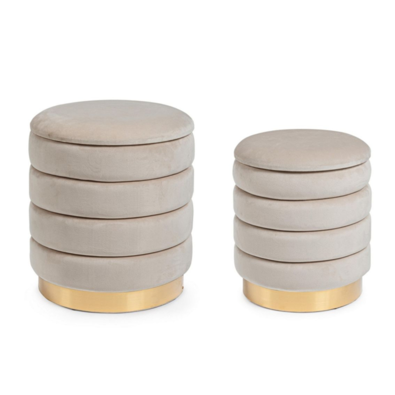 SET2 POUF CONTENITORE IN LEGNO BEIGE - DARINA