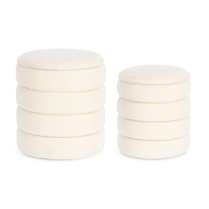 KATERINA WHITE BOUCLE' SET2 STORAGE POUF