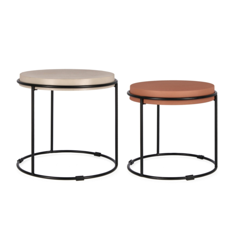 SET2 TAVOLINI IN ACCIAIO BEIGE TERRACOTTA - KETAKI