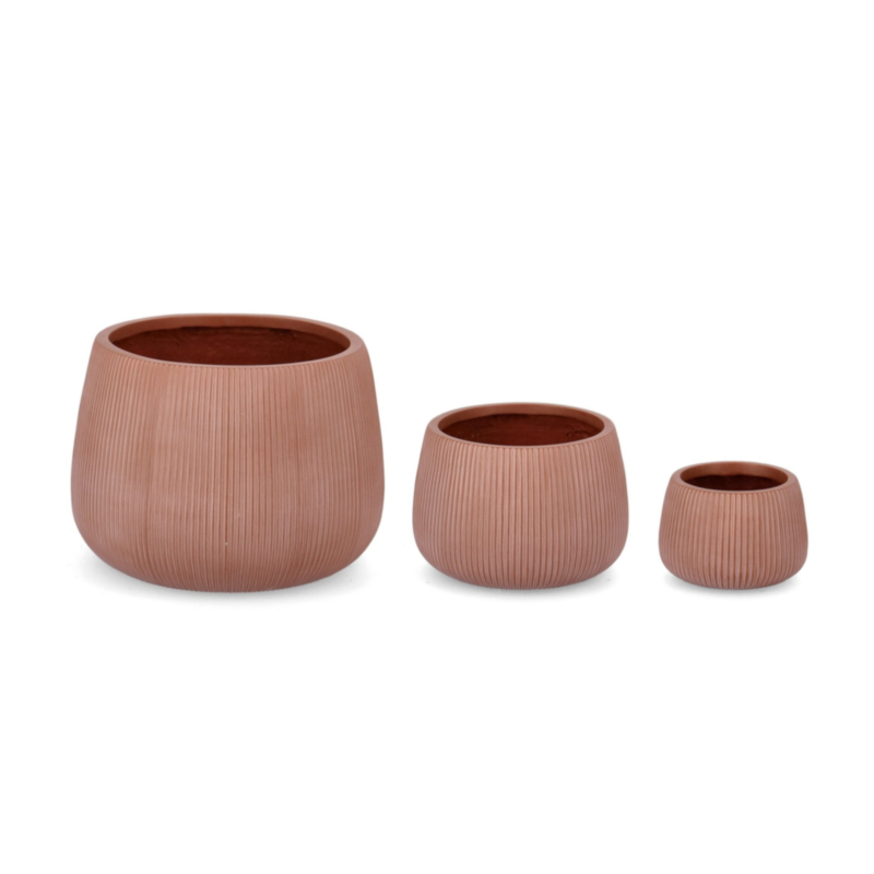 SET3 P.VASO RIBBED BOMB TERRACOTTA ALTO