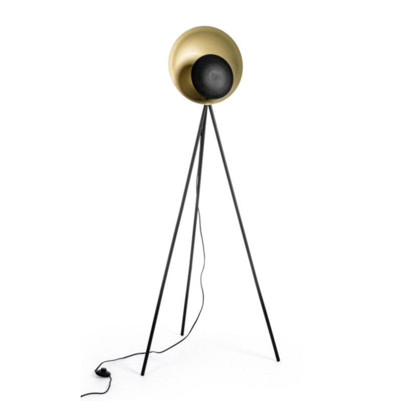 LAMPADAIRE DESIGN TRÉPIED NOIR-OR H156