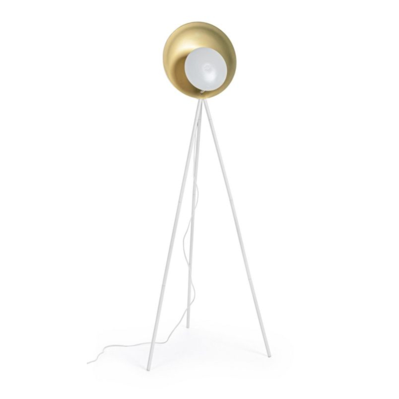LAMPADAIRE DESIGN TRÉPIED BLANC-OR H156