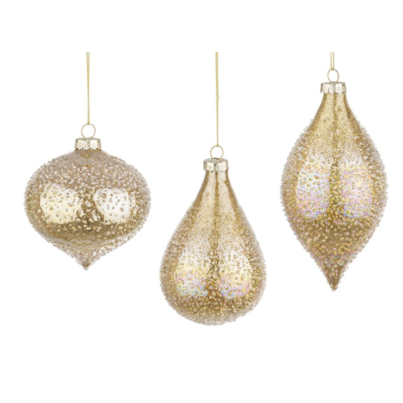SATURNO GOLD GLASS ORNAMENT ASST3
