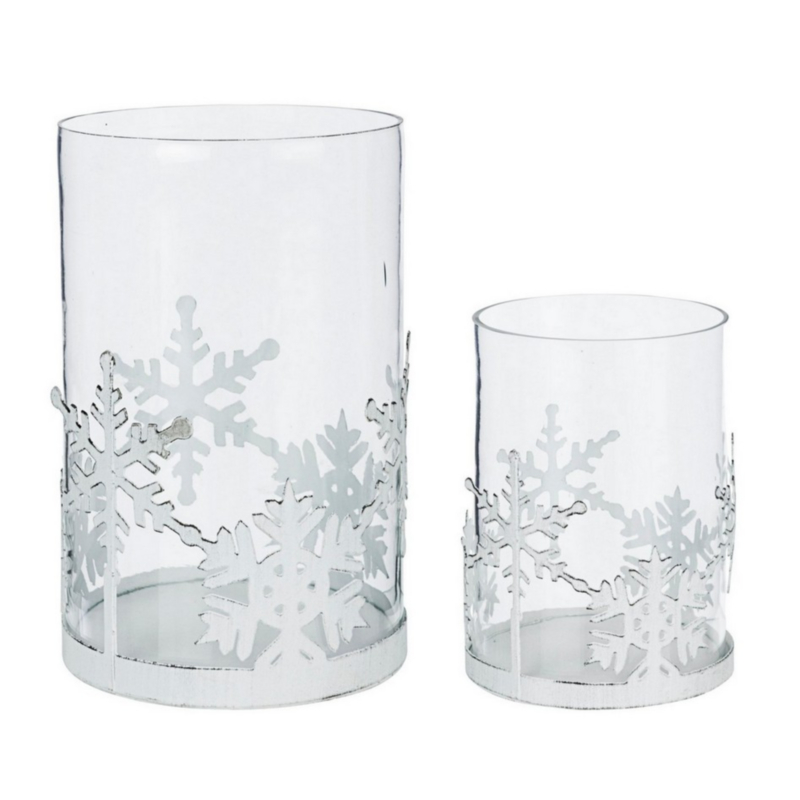 SET2 GRACY GLASS WHITE CYL SNOWFLAKE CAN