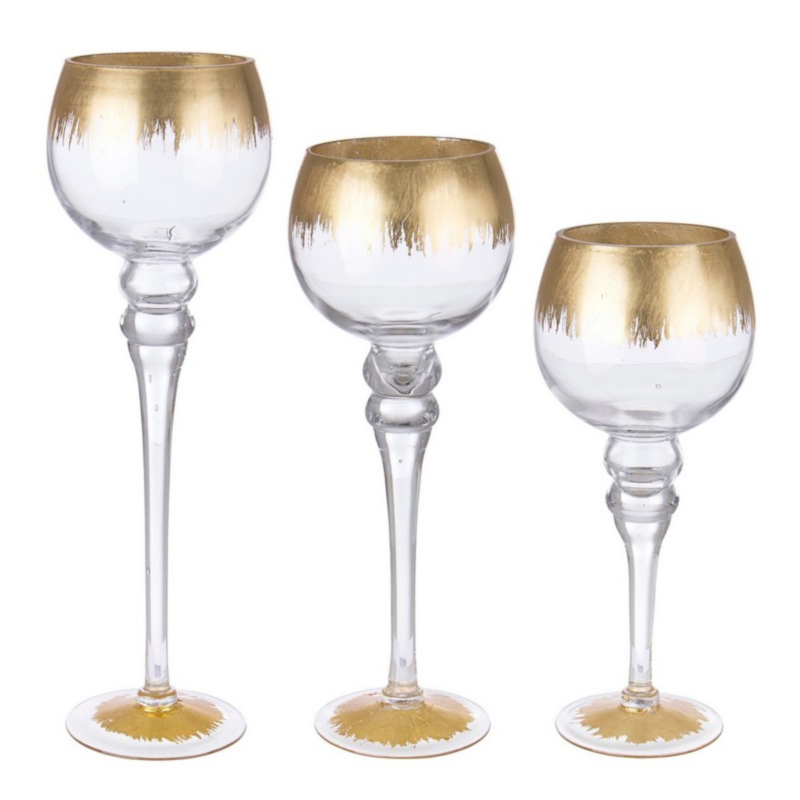 SET3 CLASSY TRA-GOLD FLUTE CANDLE HOLDER