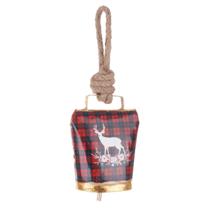 WENDI TARTAN REINDEE WHITE BELL ORNAMENT