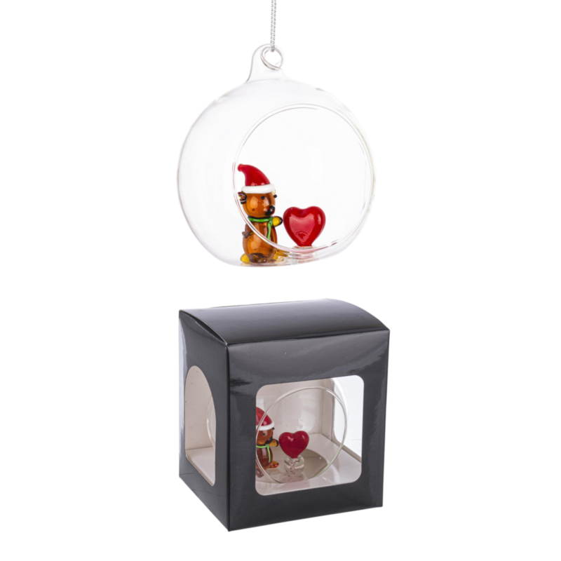 YULE TEDDY-HEART GL OPEN BALL W-BOX D80