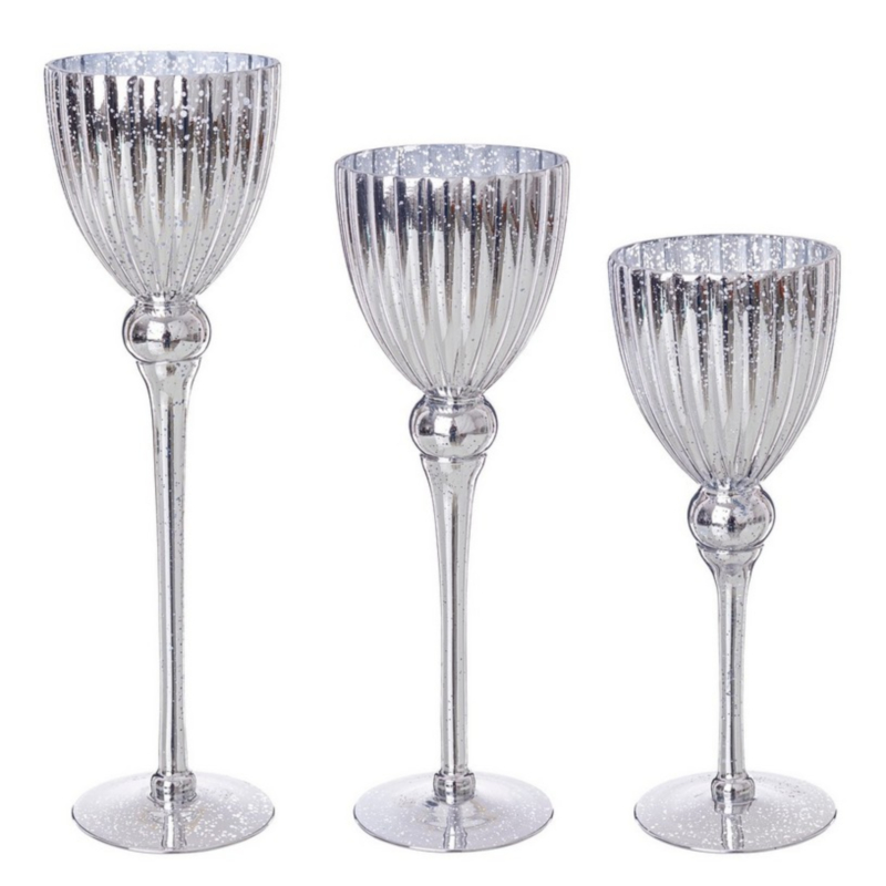 SET3 ELODIE SILVER FLUTE 1P CANDLE HOLDE