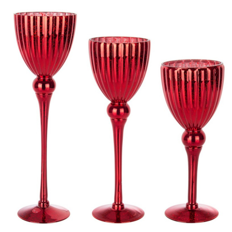 SET3 ELODIE RED FLUTE 1P CANDLE HOLDER