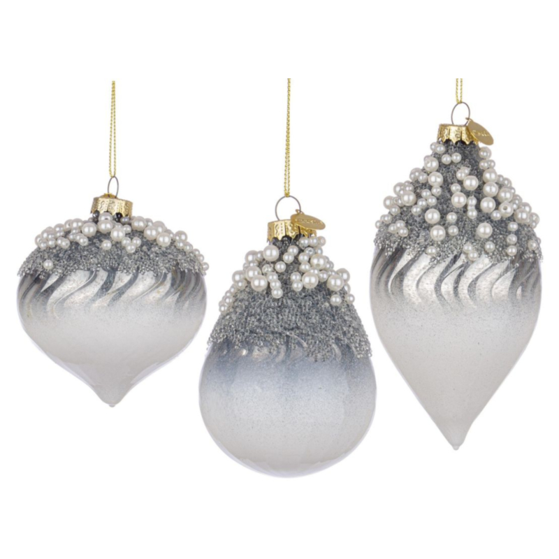 EMOTIONS SILVER-WHITE GL ORNAMENT ASST3