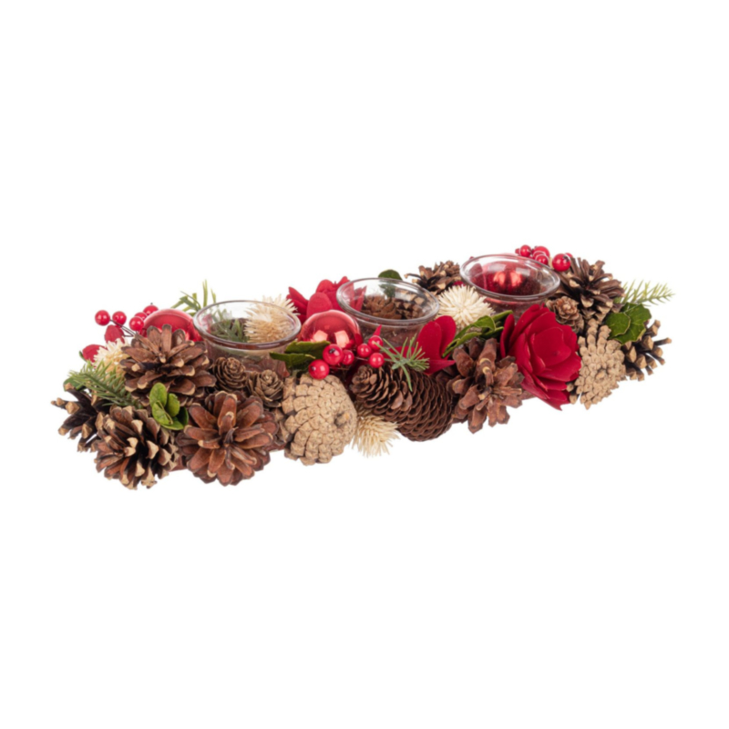 ALISSA RECT  RED-NAT CANDLE HOLDER 3P