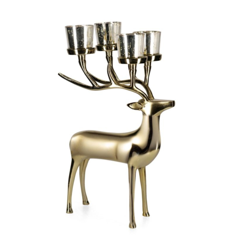 GLOWER GOLD STAND REINDEER CANDLE H.4P