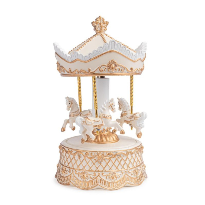 DARLING BEIGE CAROUSEL MUSIC BOX W-HORSE