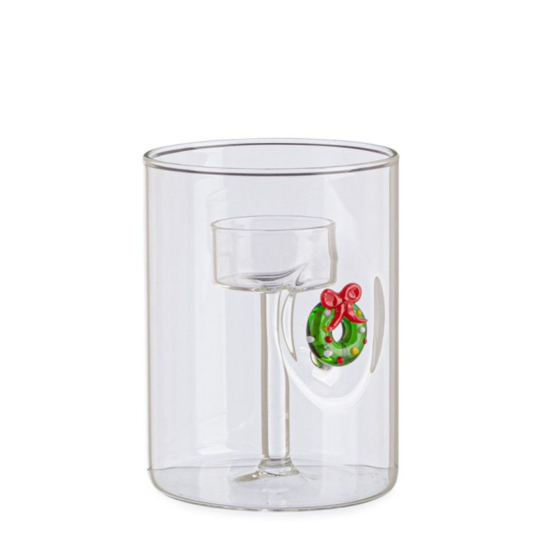 LAVISH WREATH GL CANDLE HOLDER W-BOX H12