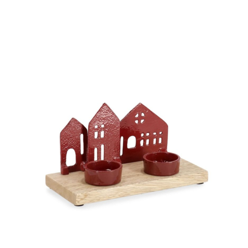 CORNWALL 2P HOUSE RED TEALIGHT HOLDER