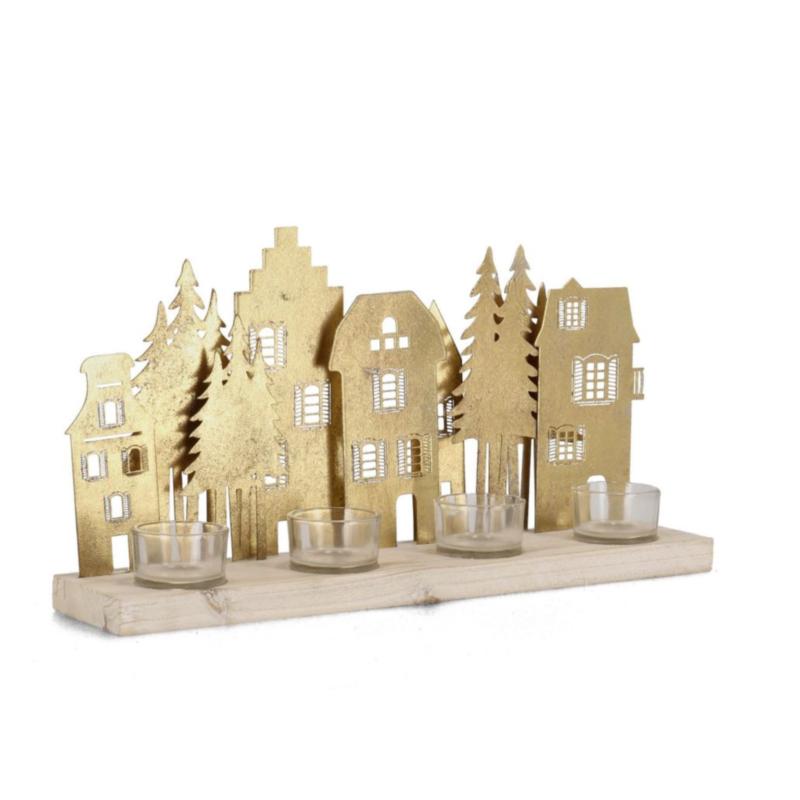 DWELLING GOLD HOUS-PINE CANDLE HOLDER 4P