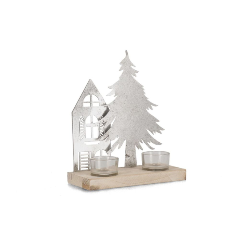 DWELLING SIL HOUSE-PINE CANDLE HOLDER 2P
