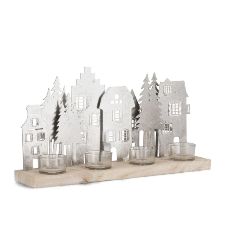 DWELLING SIL HOUSE-PINE CANDLE HOLDER 4P